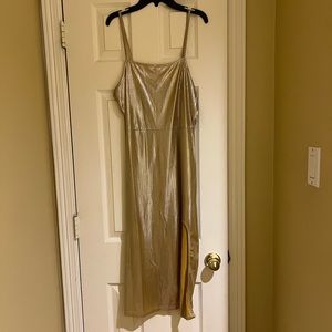 Gold Metallic dress with thigh slit